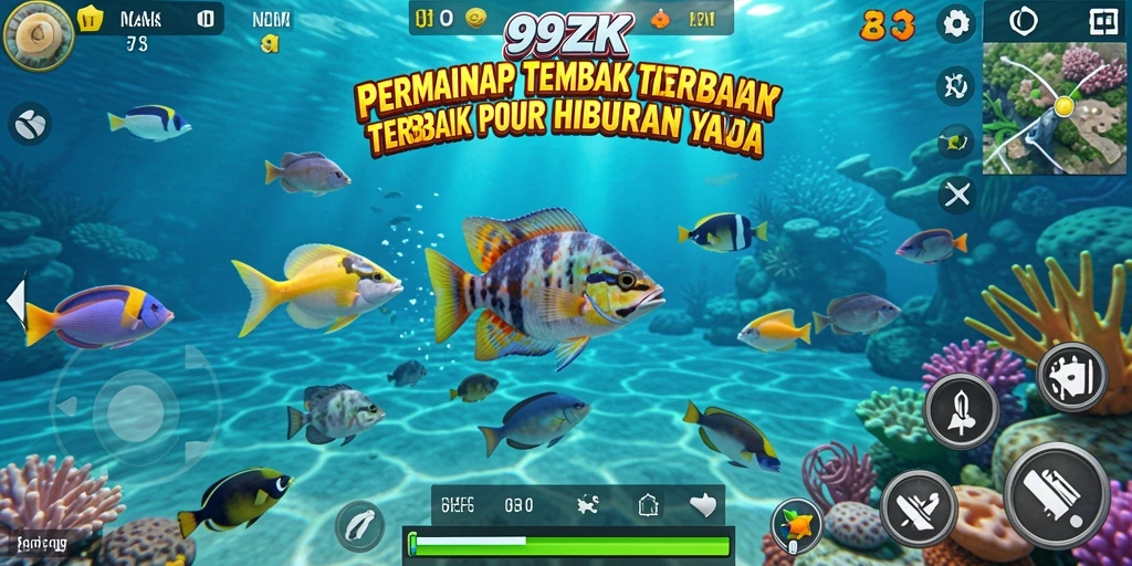 Tampilan gameplay seru dalam 99ZK saat menembak ikan.
