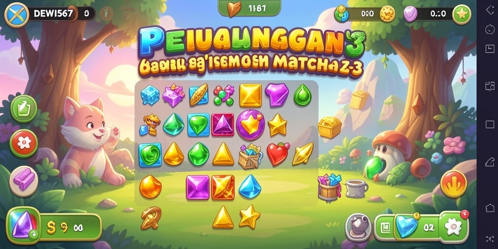Screenshot gameplay DEWI567 yang penuh warna dalam mode Match-3.