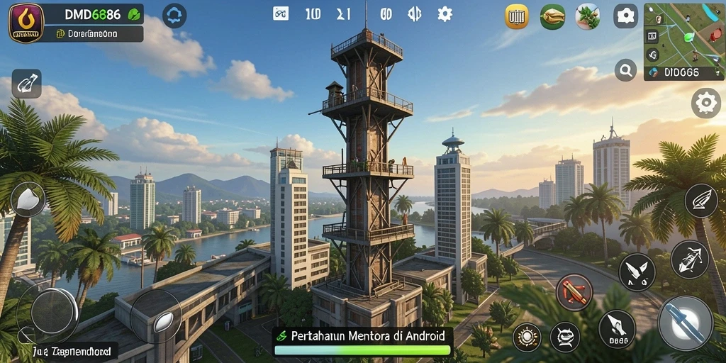 Tangkapan layar DMD686 menampilkan aksi menara pertahanan yang dinamis.