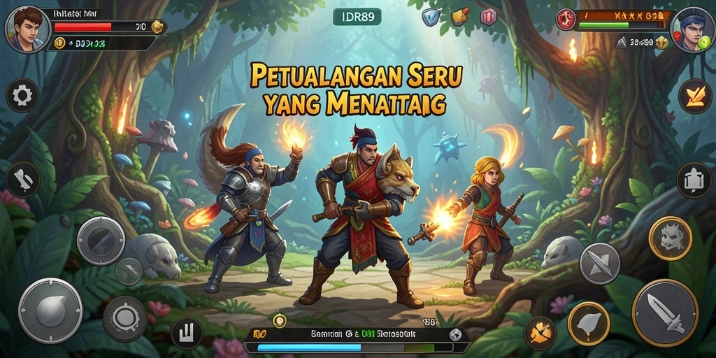 Screenshot menampilkan karakter dalam aksi di lingkungan petualangan yang menantang.