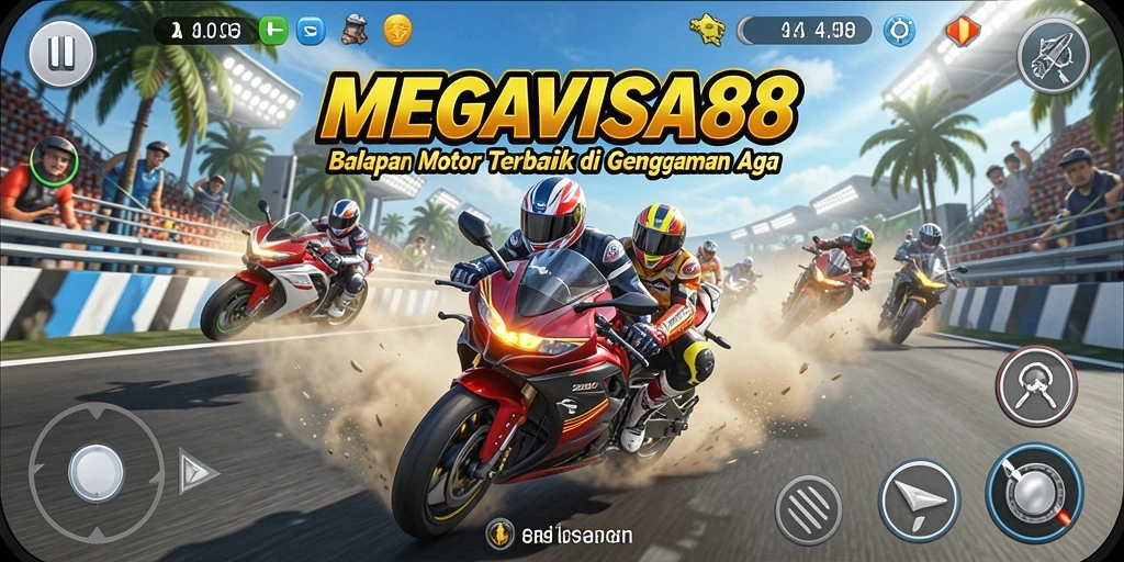 Screenshot gameplay MEGAVISA88 menampilkan balapan mendebarkan di lintasan yang detail.