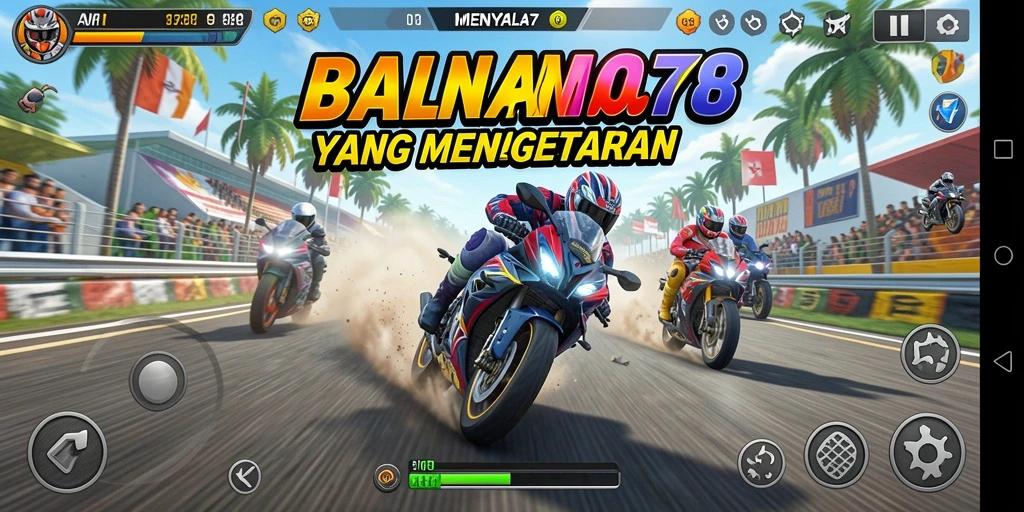 Screenshot gameplay MENYALA78 menampilkan aksi balapan motor yang mendebarkan.