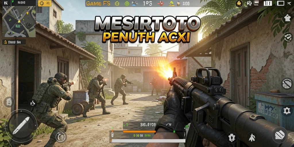 Screenshot gameplay <strong>MESIRTOTO</strong> menampilkan pertempuran intens di lingkungan yang mendetail.