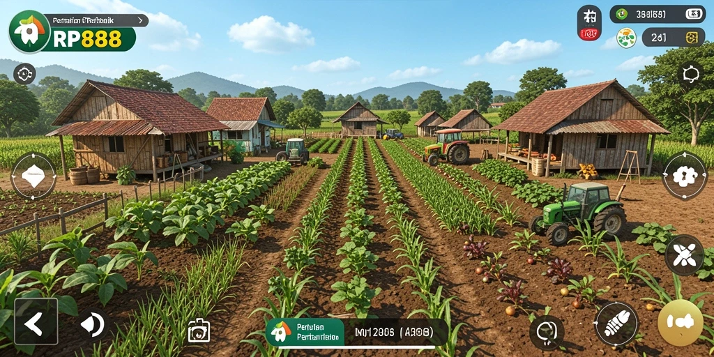 Screenshot utama RP888 menampilkan gameplay yang menarik dalam bertani.