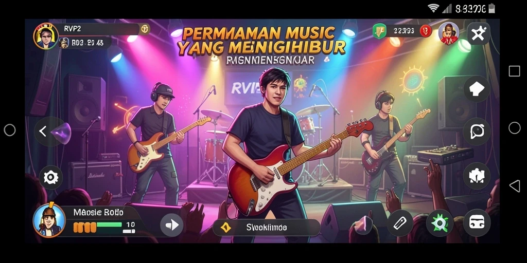 Tampilan screenshot gameplay RVIP2 dengan berbagai pilihan musik.