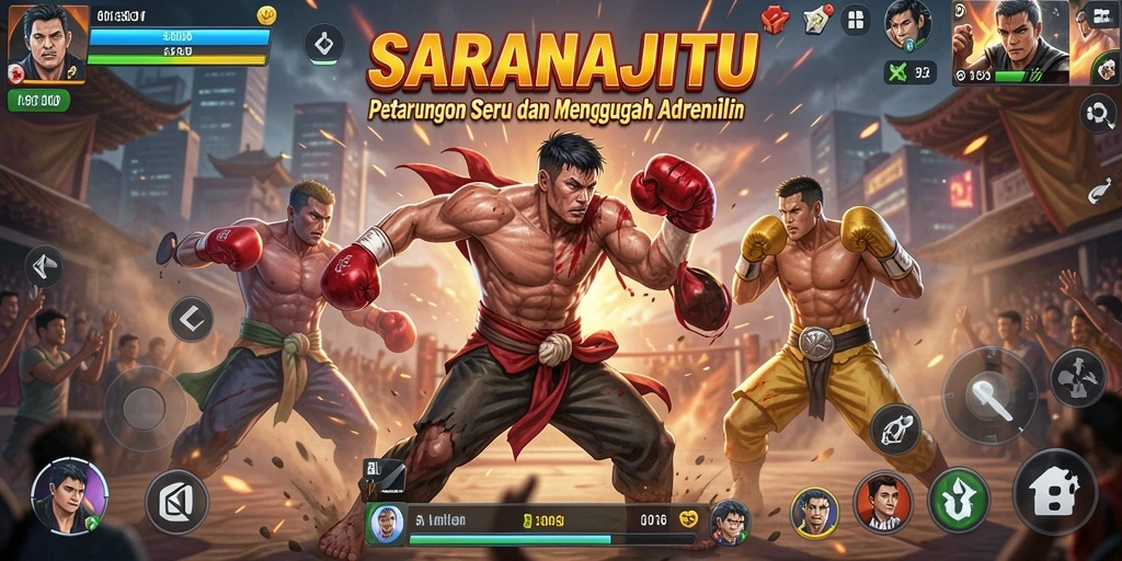 Tampilan gameplay SARANAJITU dengan aksi pertarungan yang memukau.