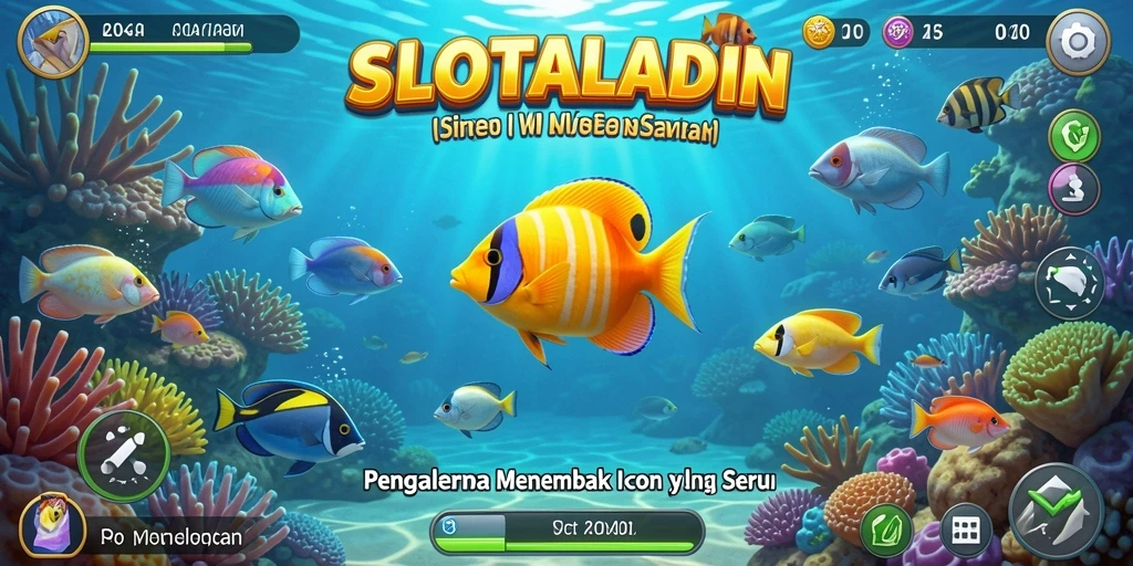 Screenshot gameplay SLOTALADIN yang penuh aksi menembak ikan.